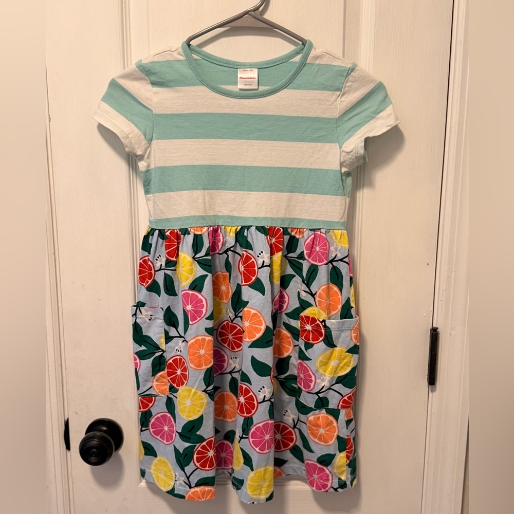 Hanna Andersson Mint Striped and Citrus Print Dress